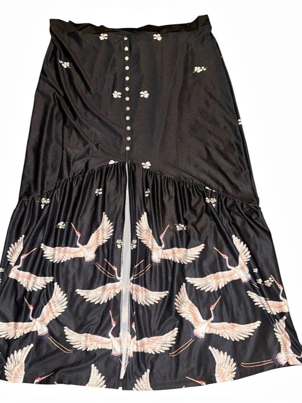 Loveu. Dear Crane Print Maxi Skirt NWT in Black & Pink